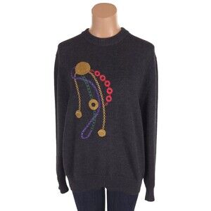 Vintage 80s/90s Celine Paris Baroque Sweater Size 46 L Embroidered Logo Gray